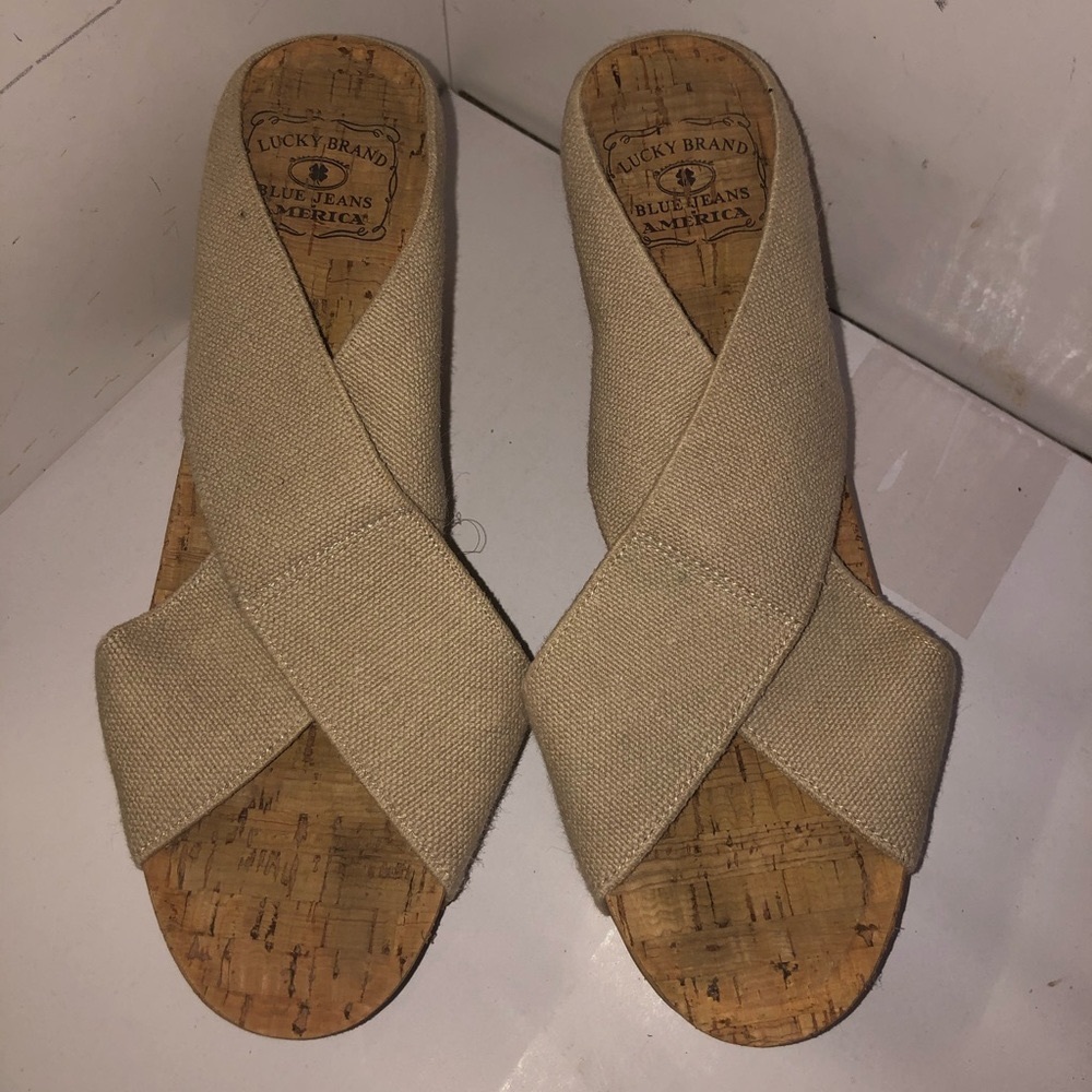 Lucky Brand Miller style cork wedges, tan
